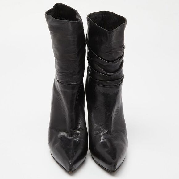 Le Silla Black Leather Rucched Detail Ankle Length Pointed Toe Boots Size 36.5 - Picture 3 of 4